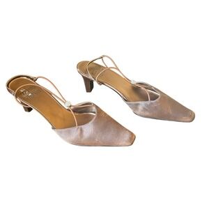 Mootsies Tootsies Y2K Brown Satin Rhinestone Slingback Kitten Heels Size 8.5